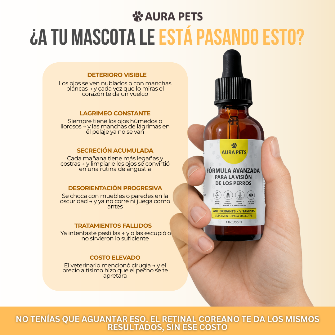 AuraPets™ Nano-Gotas Sublinguales para Ojos de Mascota — Ojos Nublados, Lagrimeo y Legañas
