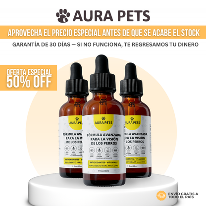 AuraPets™ Nano-Gotas Sublinguales para Ojos de Mascota — Ojos Nublados, Lagrimeo y Legañas