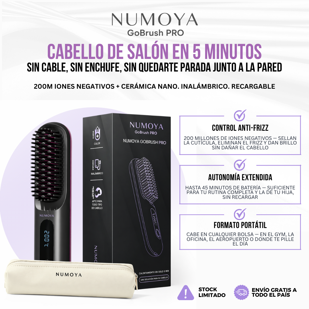 Numoya™ GoBrush PRO — Cepillo Alisador Portátil Inalámbrico