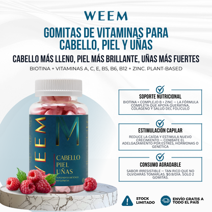 WEEM® Gomitas de Vitaminas para Cabello, Piel y Uñas