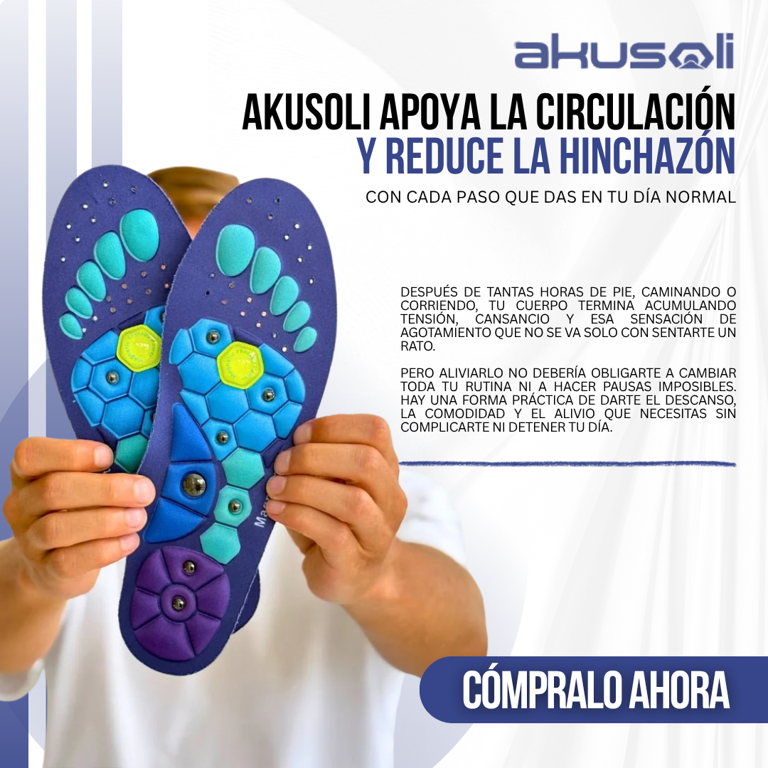 Akusoli™ Plantillas de Acupresión para Pies Hinchados | Reflexología Japonesa + Terapia Magnética.