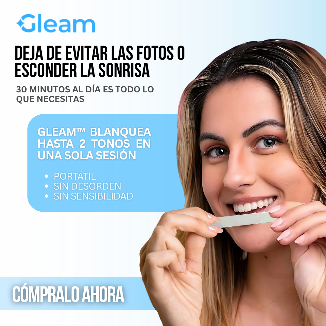 Gleam™ Tiras Blanqueadoras de Dientes | 2 Tonos Más Blanco en 30 Minutos.