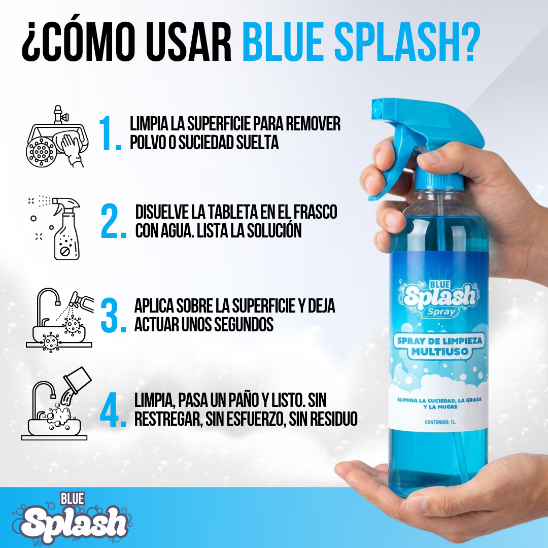 Blue Splash™ — Un Solo Spray para Toda la Casa. Sin Químicos, Sin Restregar