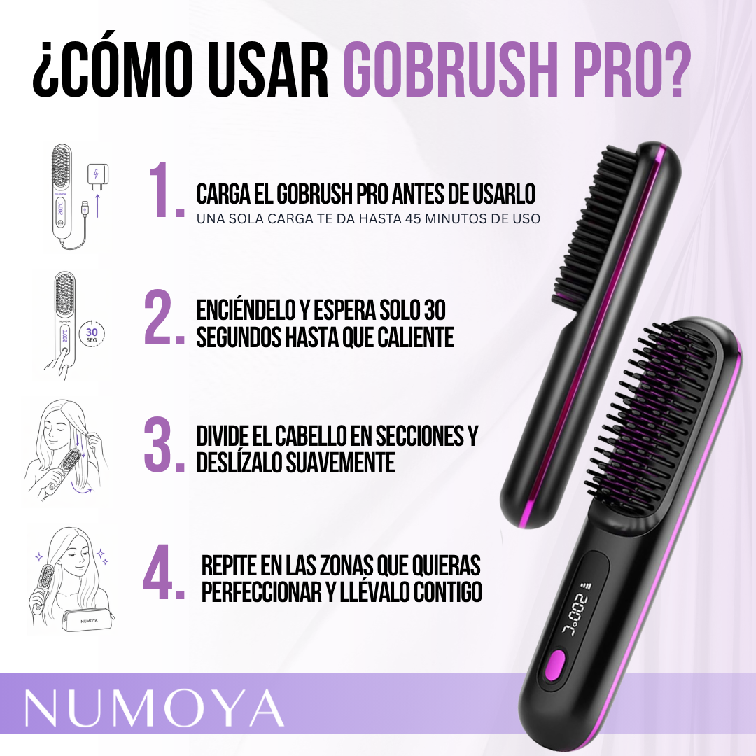 Numoya™ GoBrush PRO — Cepillo Alisador Portátil Inalámbrico