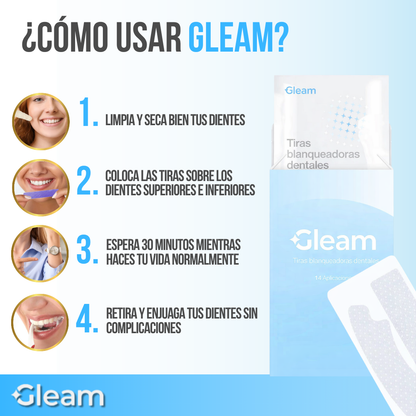 Gleam™ Tiras Blanqueadoras de Dientes | 2 Tonos Más Blanco en 30 Minutos.
