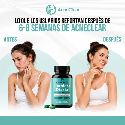 AcneClear™ | 10 ingredientes activos en 3 mecanismos para apoyar la salud intestinal y mejorar la apariencia del acné desde adentro