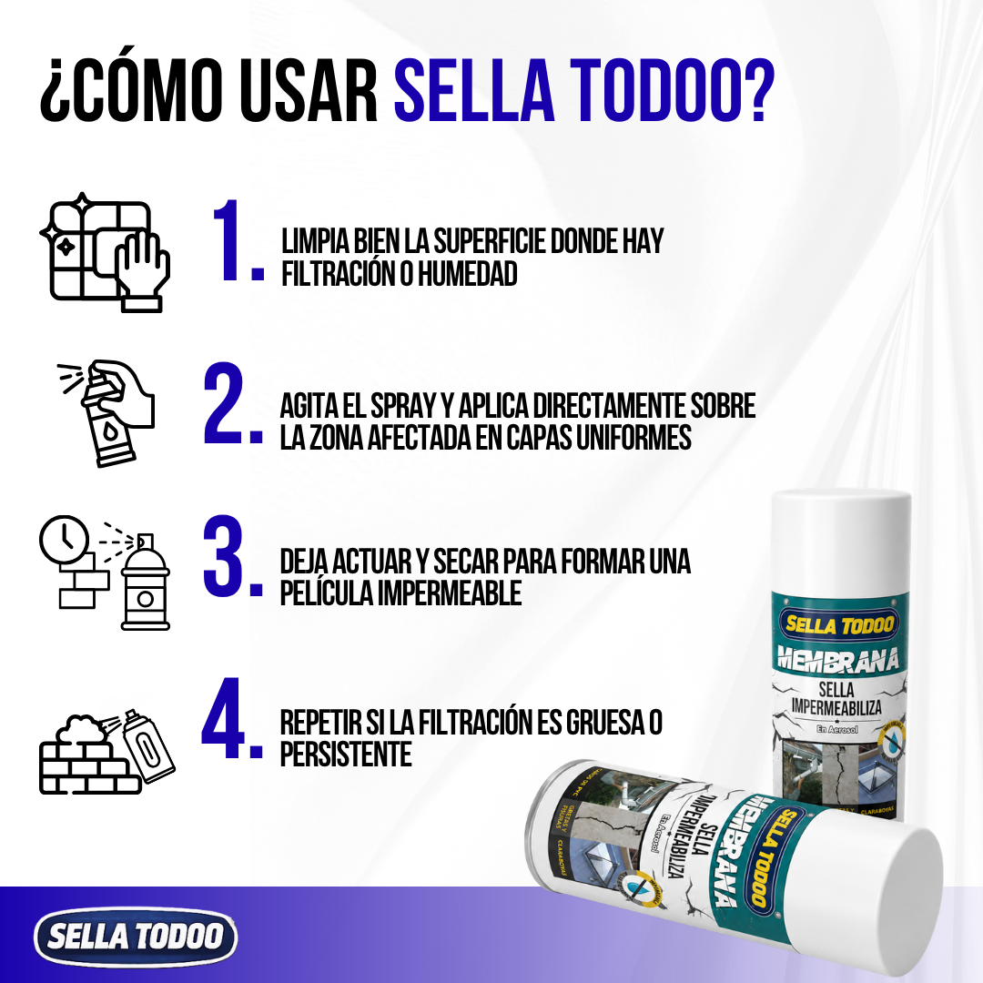 Sella Todoo™ Spray Sellador Impermeable | La Gotera que Vuelve Cada Temporada. Esta Vez la Sellas Tú.