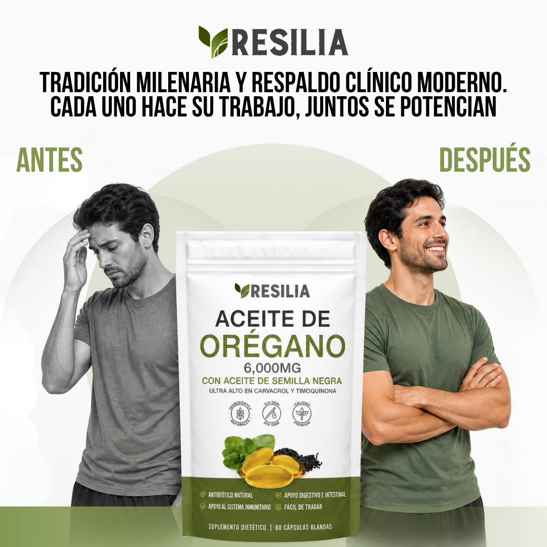 Resilia® Cápsulas de Aceite de Orégano + Aceite de Semilla Negra | Desinflama y Revitaliza