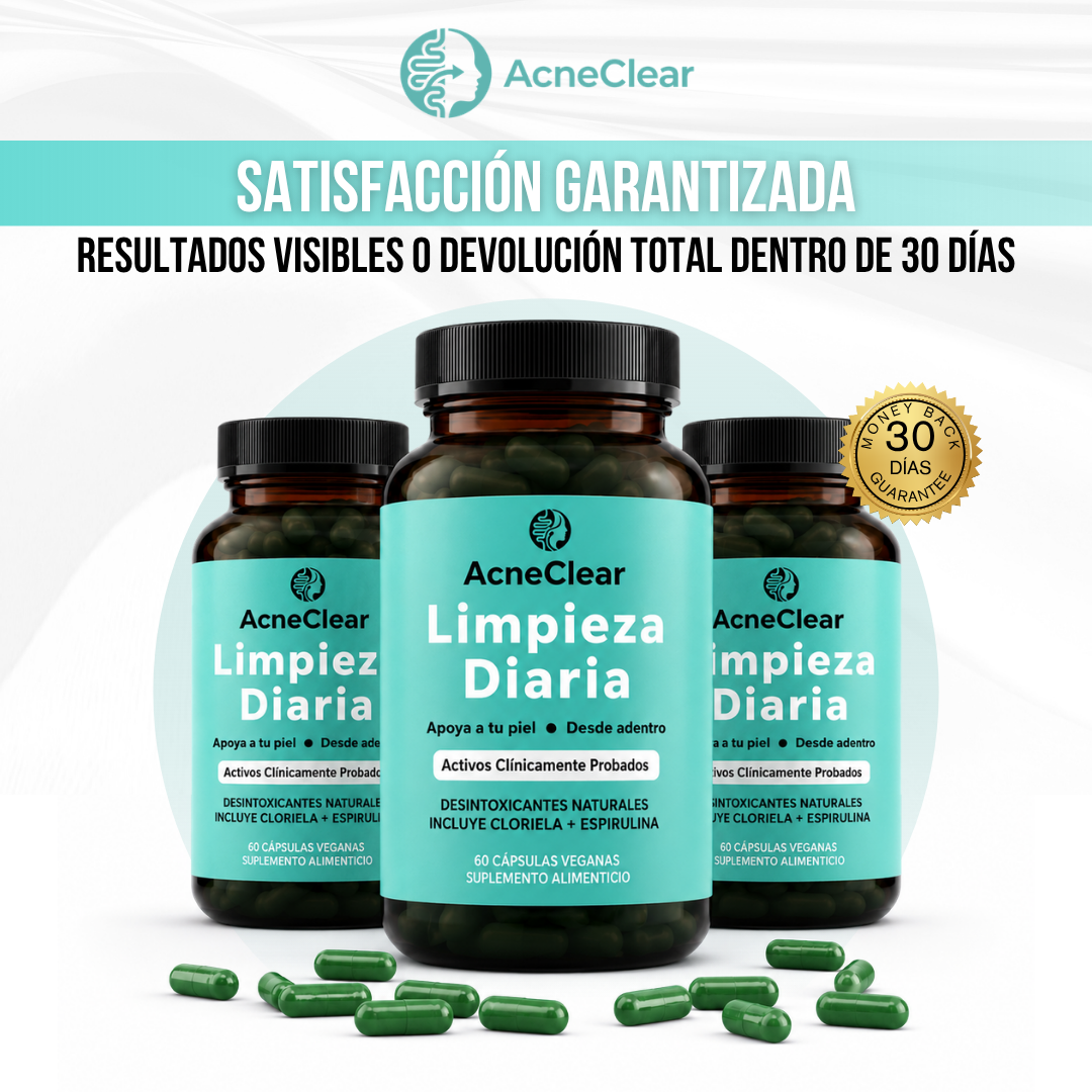 AcneClear™ | 10 ingredientes activos en 3 mecanismos para apoyar la salud intestinal y mejorar la apariencia del acné desde adentro