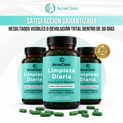 AcneClear™ | 10 ingredientes activos en 3 mecanismos para apoyar la salud intestinal y mejorar la apariencia del acné desde adentro