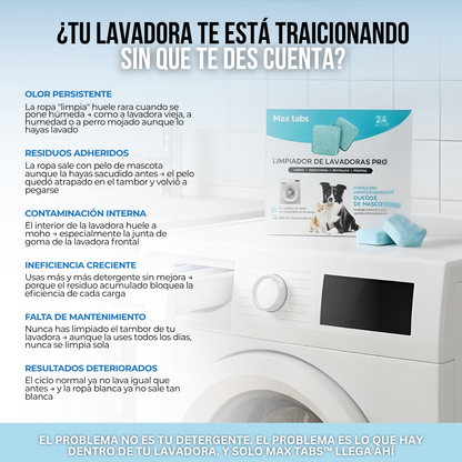 Max Tabs™ — Limpiador de tambores de Lavadora.