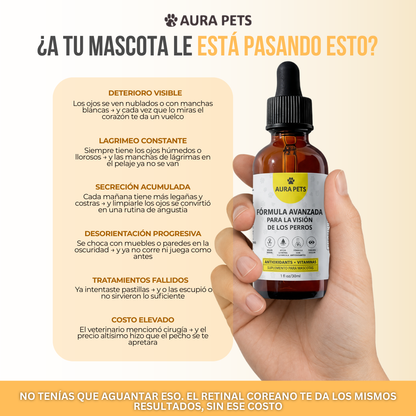 AuraPets™ Nano-Gotas Sublinguales para Ojos de Mascota — Ojos Nublados, Lagrimeo y Legañas