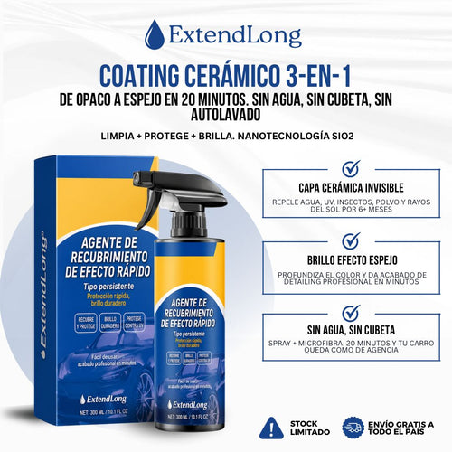 ExtendLong™ Coating Cerámico para Auto — Brillo, Protección y Lavado sin Agua
